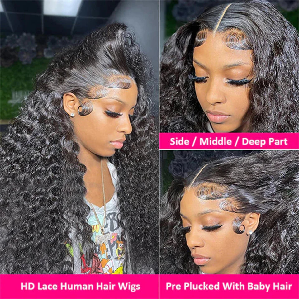 Malaysian Water Wave Wigs 13x6 HD Transparent Lace Front Human Hair Wigs Wear and Go Glueless Lace Frontal Wigs Deep Curly Wigs - MERGE.DAY.1.FREESTYLE