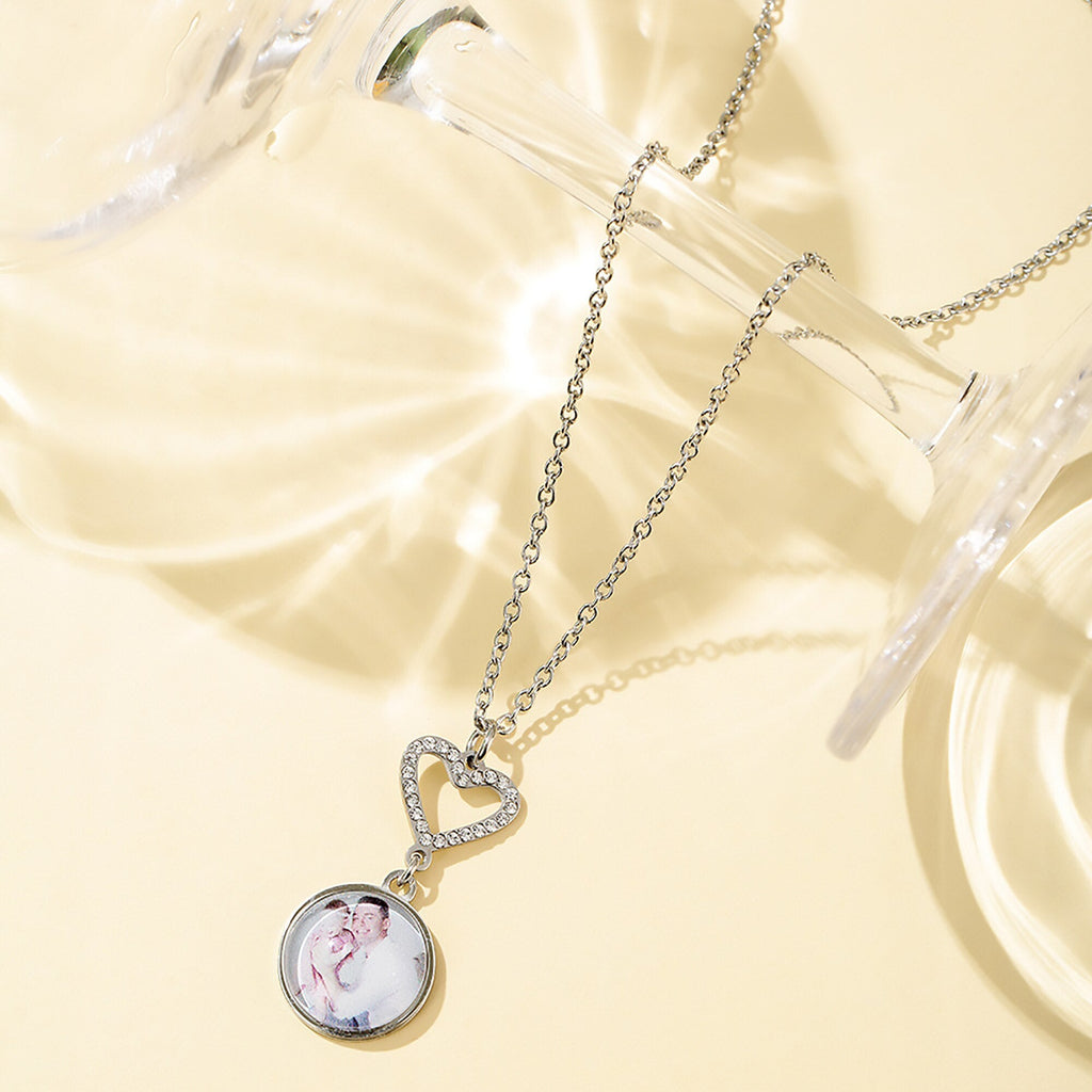 Customizable Photo Romantic Simple Small Heart-shaped Necklaces Exquisite Silver Color Clavicle Chain Women's Wedding Jewelry - MERGE.DAY.1.FREESTYLE