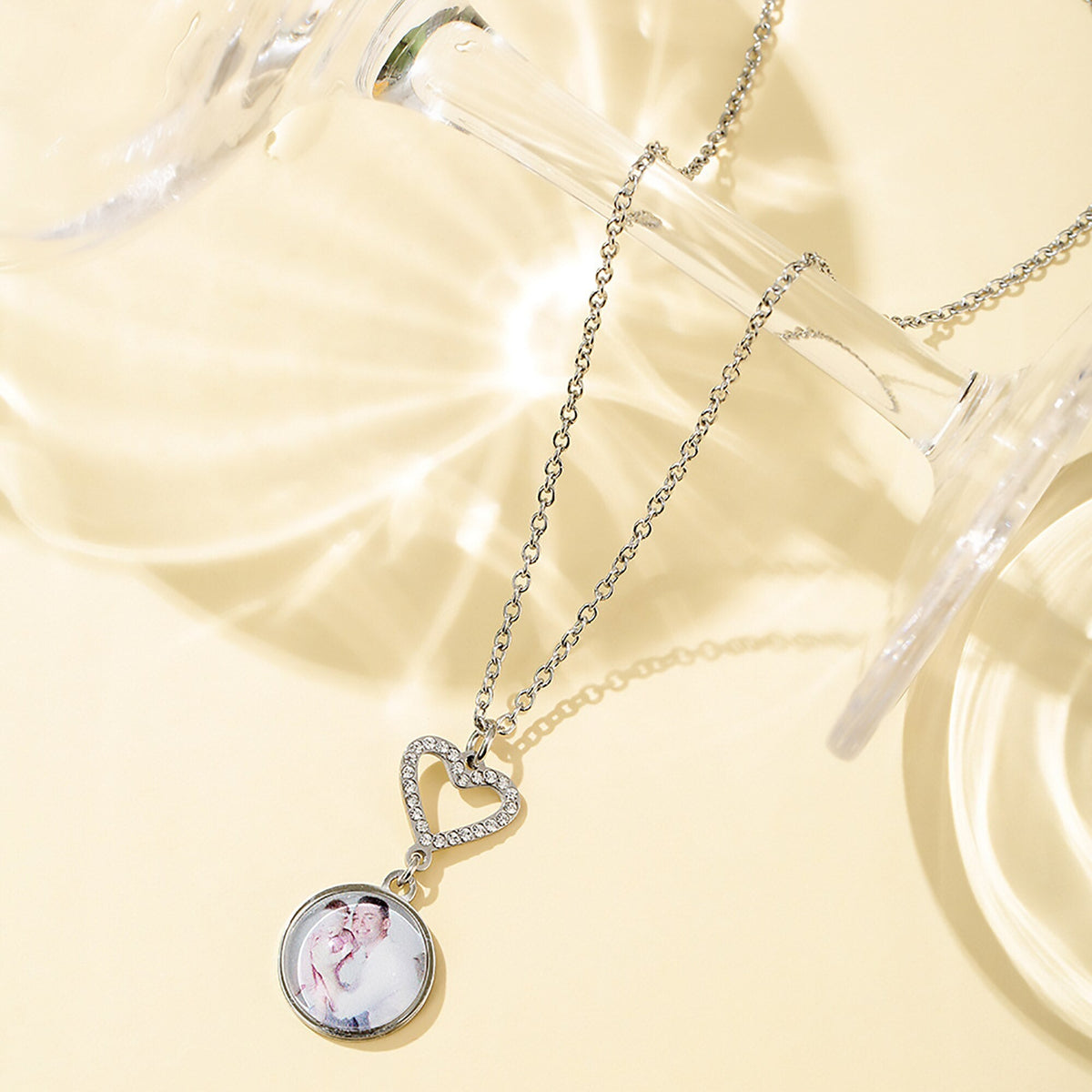 Customizable Photo Romantic Simple Small Heart-shaped Necklaces Exquisite Silver Color Clavicle Chain Women's Wedding Jewelry - MERGE.DAY.1.FREESTYLE