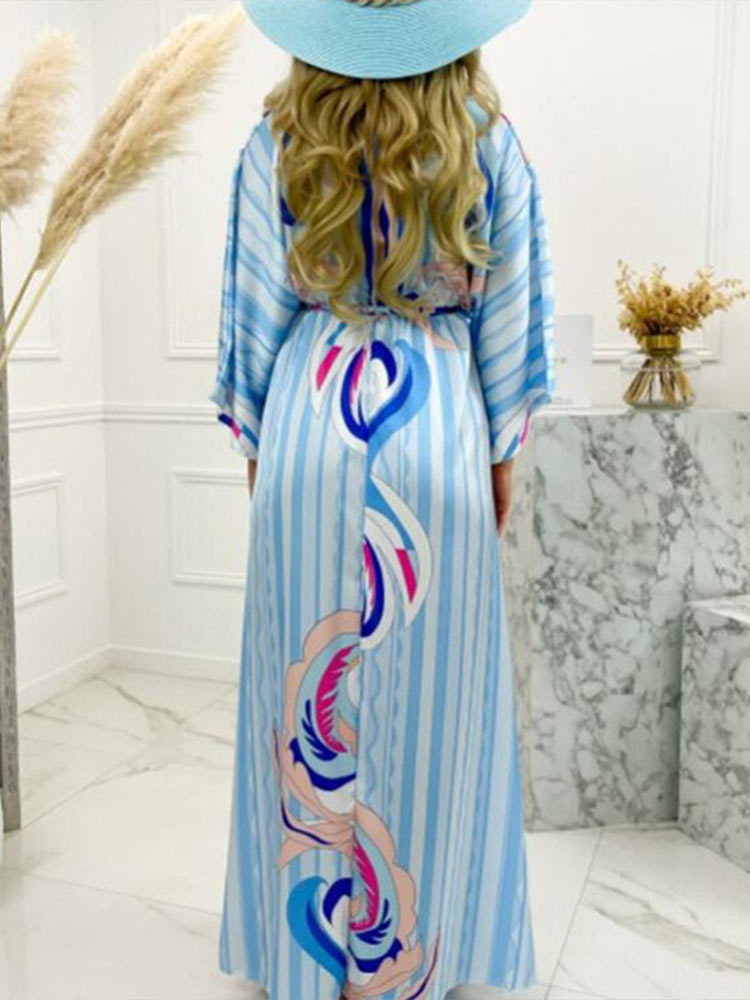 Bikini Cover Ups Print Maxi Dress for Women Summer Bohemian Beach Sexy Floral Tunic Long Dress - MERGE.DAY.1.FREESTYLE