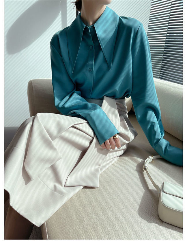 Big Pointed Collar White Blouses For Women Vintage Loose Long Sleeve Shirt - MERGE.DAY.1.FREESTYLE