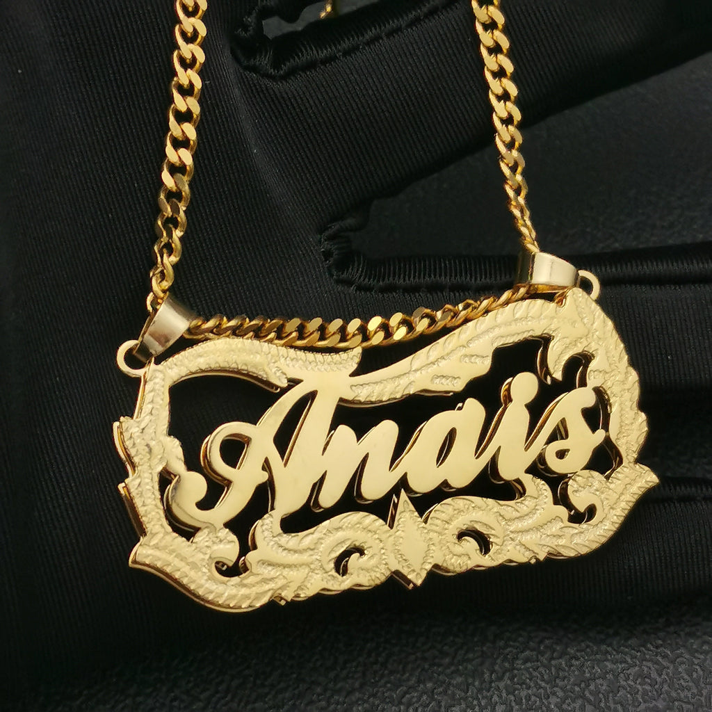 3D Double Plate Custom Nameplate Necklace Gold Plate Pendant Personalized Name Necklace - MERGE.DAY.1.FREESTYLE
