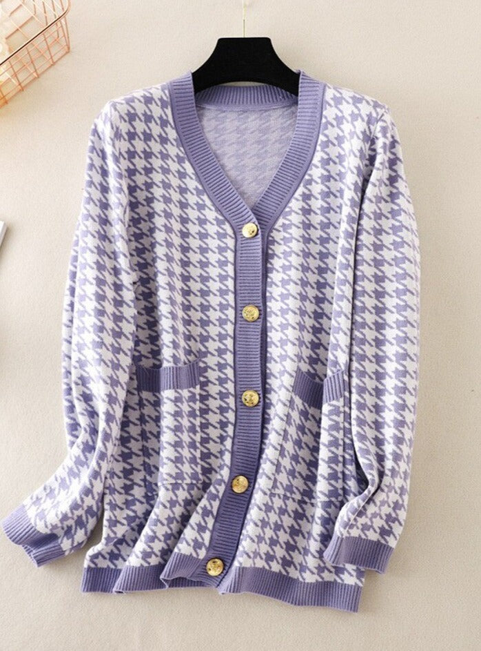 V-neck Striped Cardigans Sweaters Long Sleeve Loose Knitted Open Stitch Outwear - MERGE.DAY.1.FREESTYLE