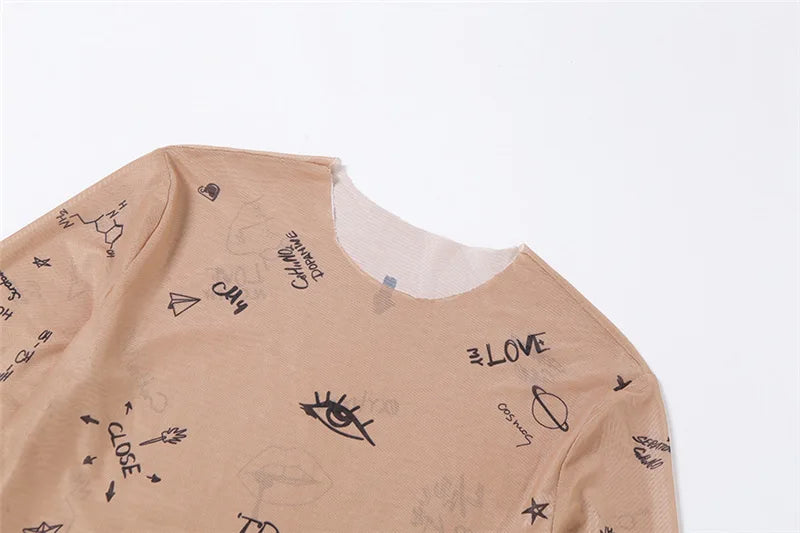 Print tight-fitting one-piece Top Women Long-Sleeved Bodysuits O-Neck - MERGE.DAY.1.FREESTYLE