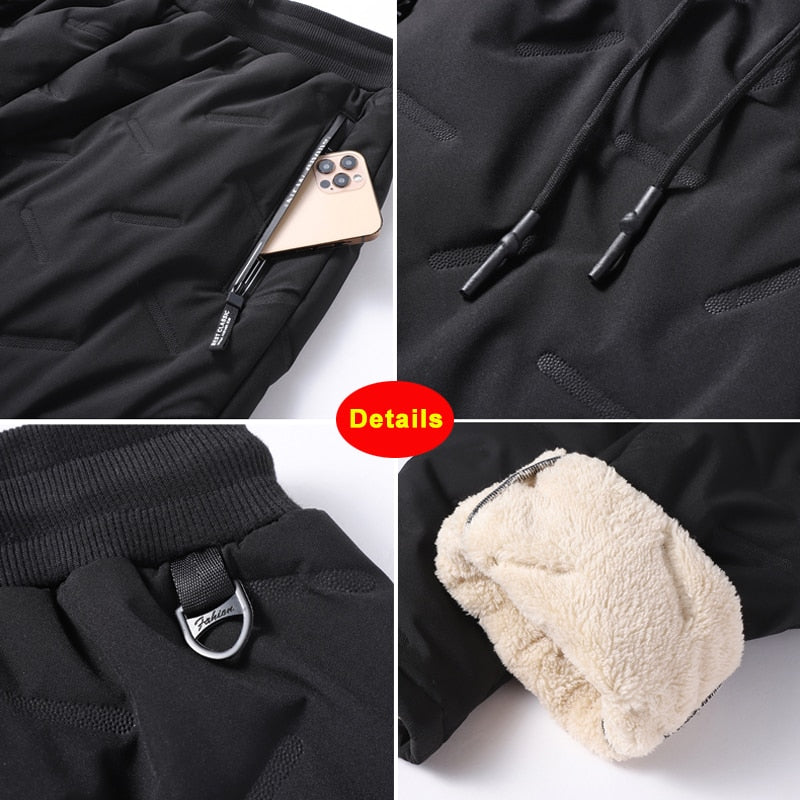 Winter Zip Pockets Thicken Fleece Sweatpants Joggers Water Proof Thermal Trousers - MERGE.DAY.1.FREESTYLE