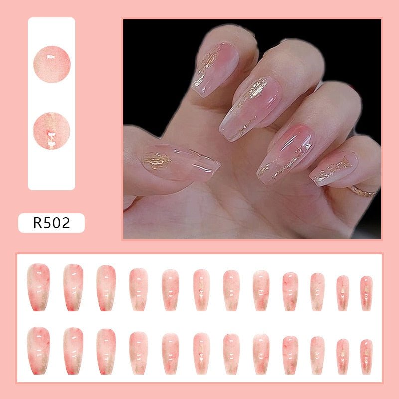 24Pcs/Box Charming Pink Flame Short Fake Nails press on Square Head Full Cover Detachable - MERGE.DAY.1.FREESTYLE