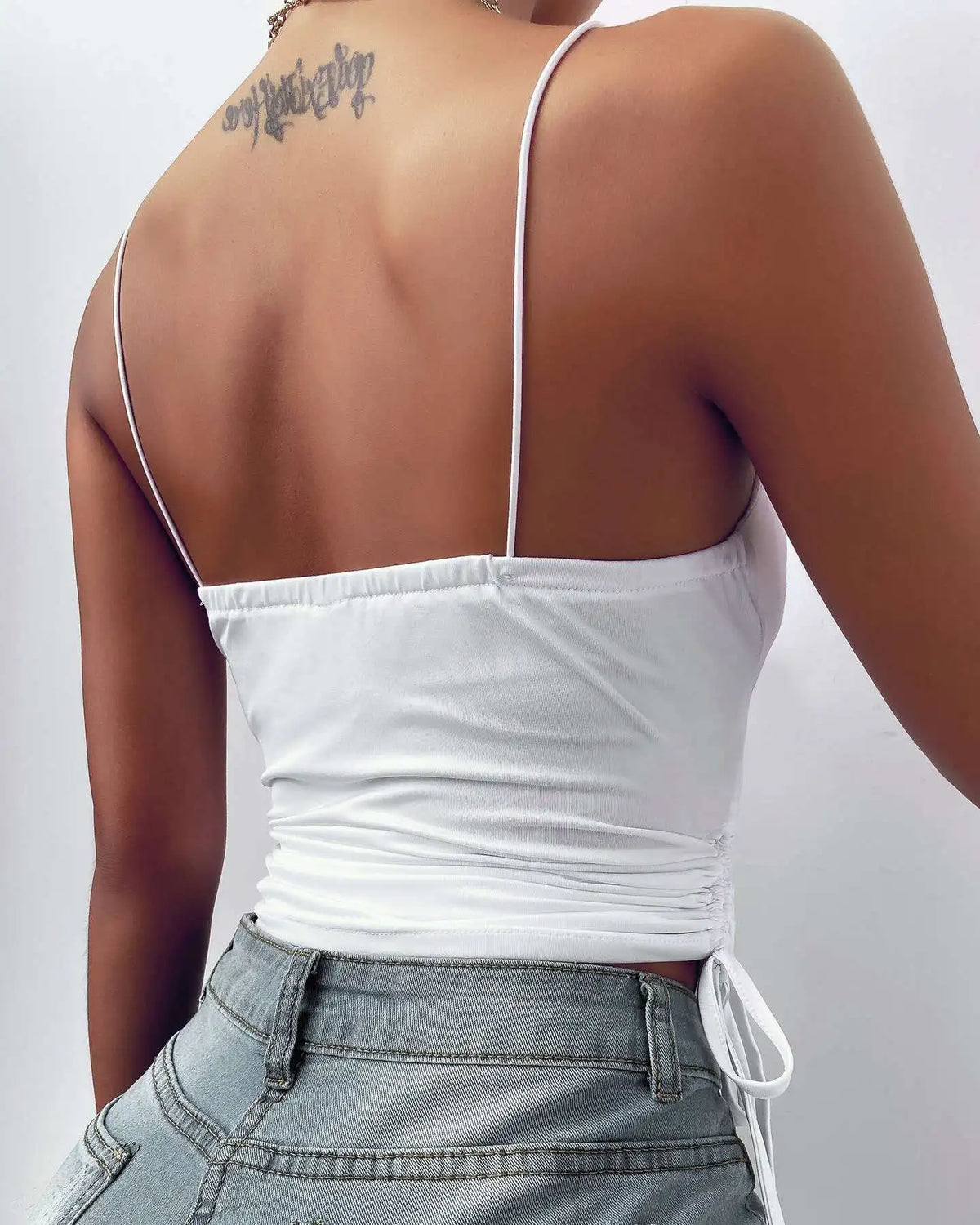 Tank Top V Neck Camisole Cami Drawstring Spaghetti Strap Top - MERGE.DAY.1.FREESTYLE