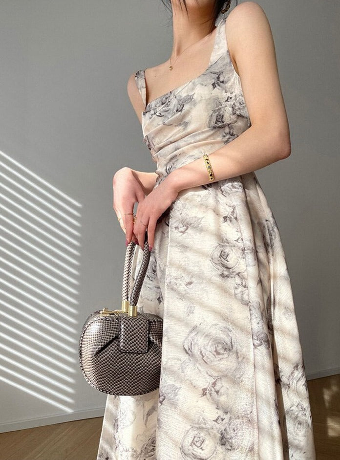 Summer Sleeveless Women Printed Dress Elegant Slim Waist Spaghetti Strap Female - MERGE.DAY.1.FREESTYLE