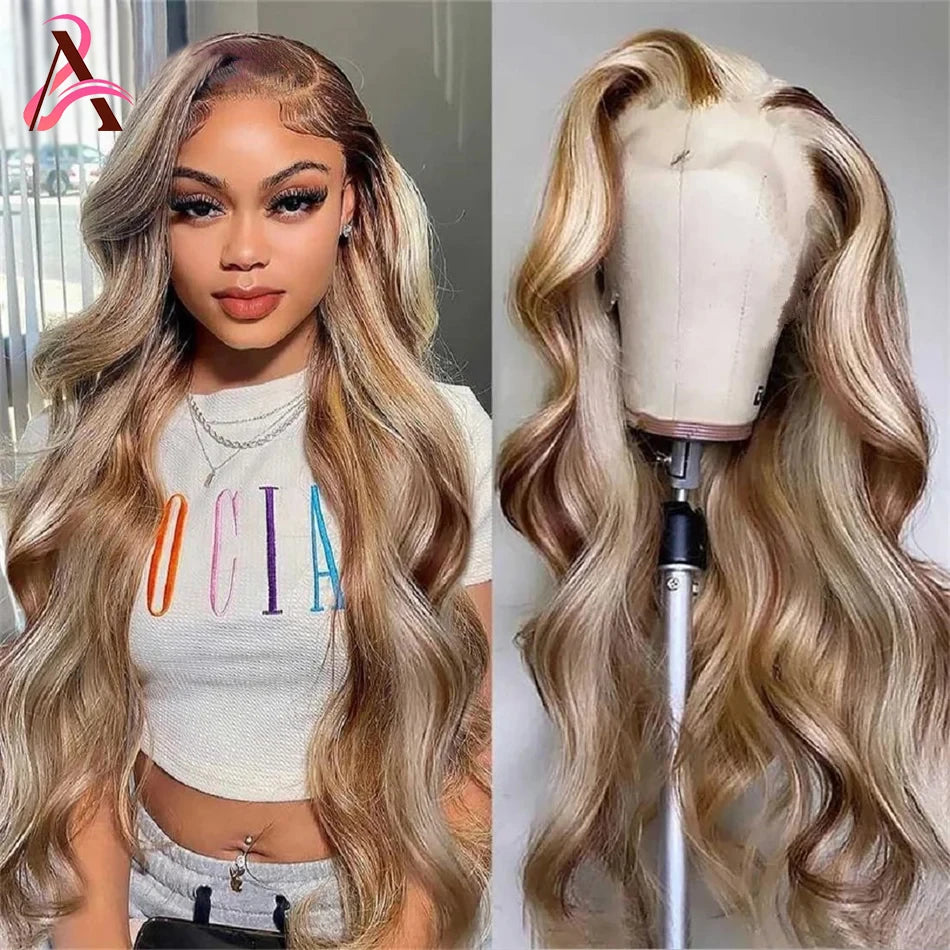 Ash Blonde Lace Front Human Hair Wig Remy Vietnamese 4/613 Highlight Wig Body Wave 13x4 Colored Wigs 613 HD Lace Frontal Wig - MERGE.DAY.1.FREESTYLE