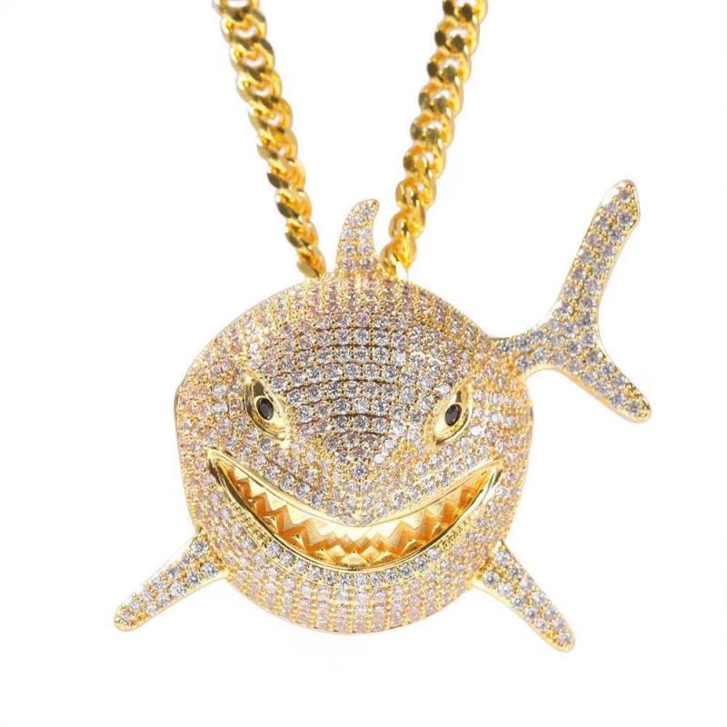Hip Hop Fierce Shark Inlaid Zircon Pendant Charm Trend Necklace - MERGE.DAY.1.FREESTYLE