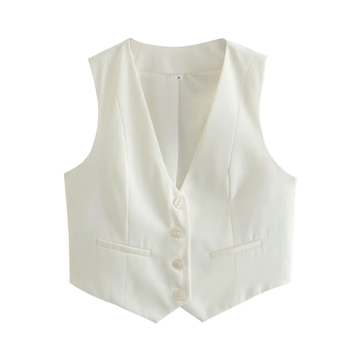 Vintage V Neck Sleeveless Female Outerwear White Chic Vests - MERGE.DAY.1.FREESTYLE