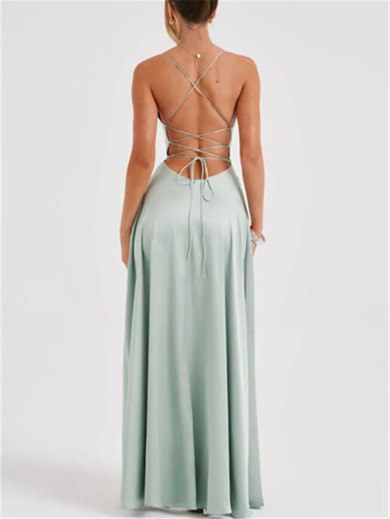 Formal Dress Elegant Solid Color Backless Split Evening Gown - MERGE.DAY.1.FREESTYLE
