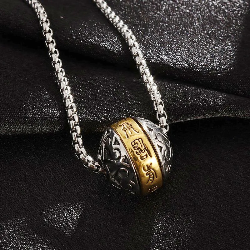 Rotatable Buddhist Scripture Classic Luck Beads Faith Talisman Pendant Necklace - MERGE.DAY.1.FREESTYLE