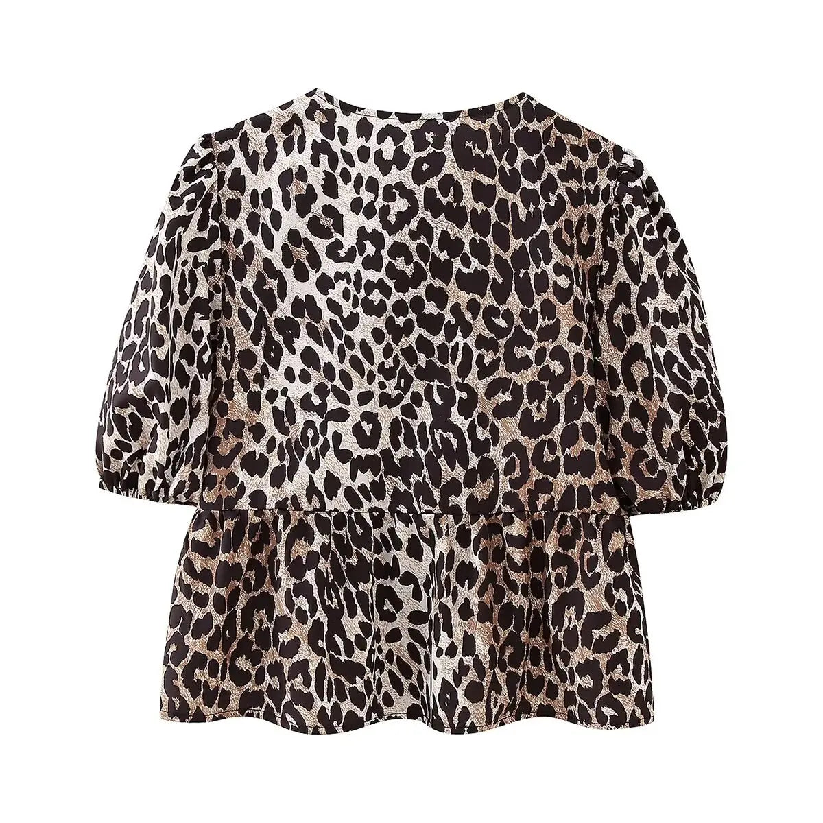 Leopard Blouse Puff Sleeve Crop Top Women's Summer Clothing - MERGE.DAY.1.FREESTYLE