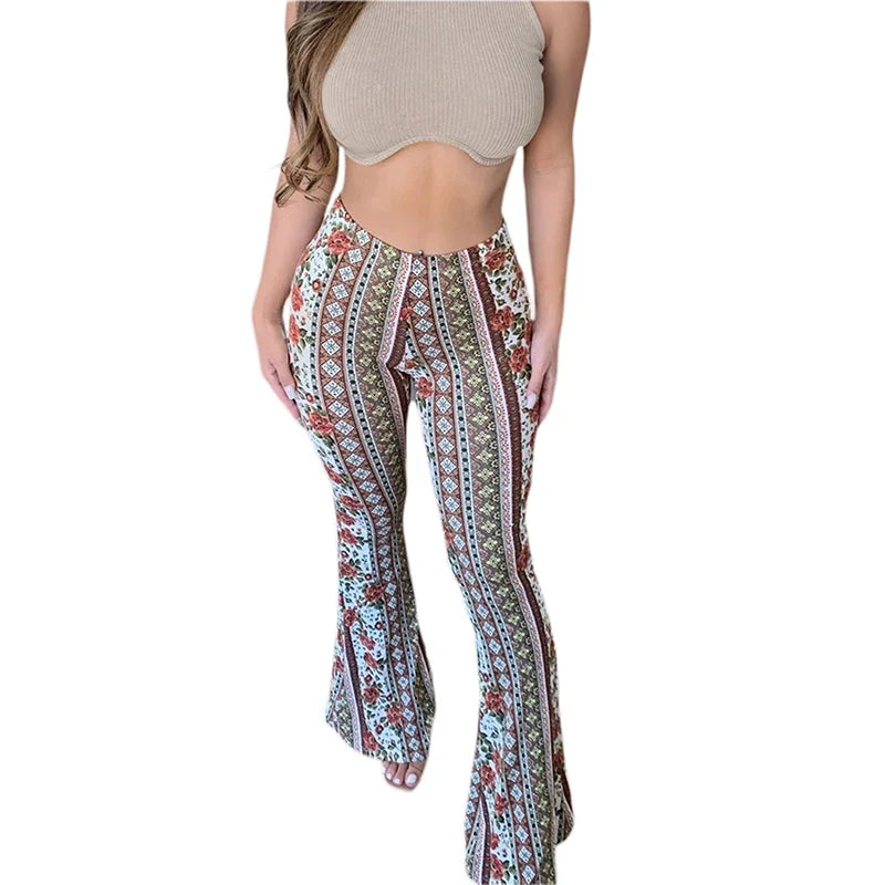 Frauen Boho Flare Pants Ethnic Tribal Print Bell Bottom Yoga Palazzo Hose - MERGE.DAY.1.FREESTYLE