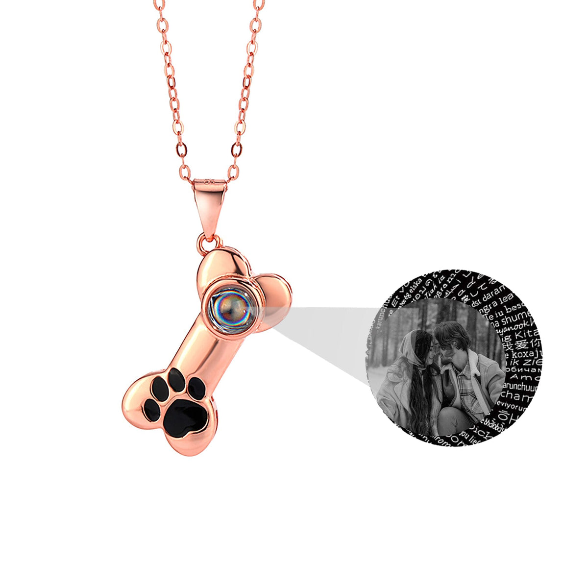 Customizable Photo Dog Bone Necklace Silver Shiny Dog Bone Chain Necklace - MERGE.DAY.1.FREESTYLE