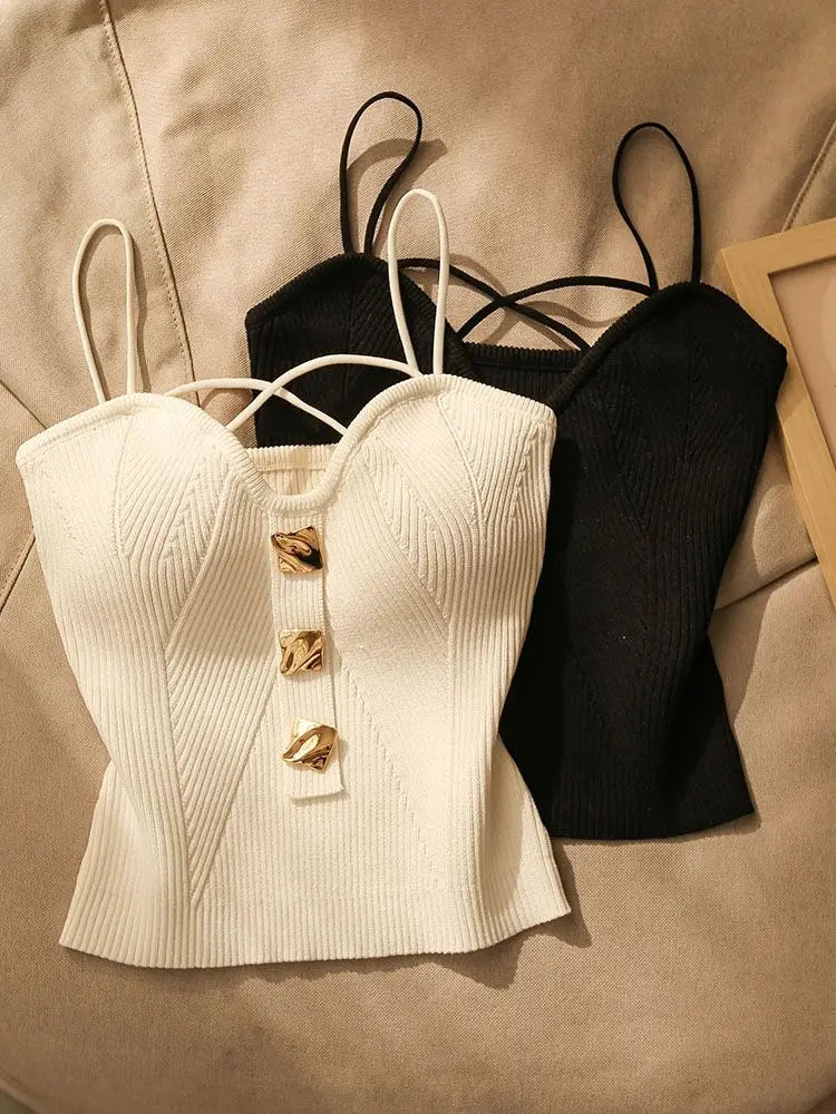 French Style Cross-knit Suspender Camisole Slim High-end Bottom Bandeau Top - MERGE.DAY.1.FREESTYLE
