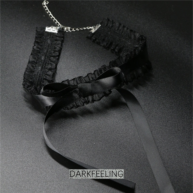 Bowknot Dark Girl Black Lace Choker Necklace Harajuku Punk Gothic Loli Cute Collar - MERGE.DAY.1.FREESTYLE