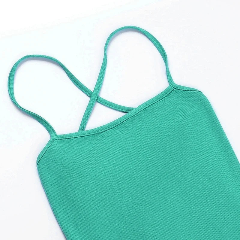 Backless Bandage Slit Dress Knitted Fabric Solid Color Strap Long Dress - MERGE.DAY.1.FREESTYLE