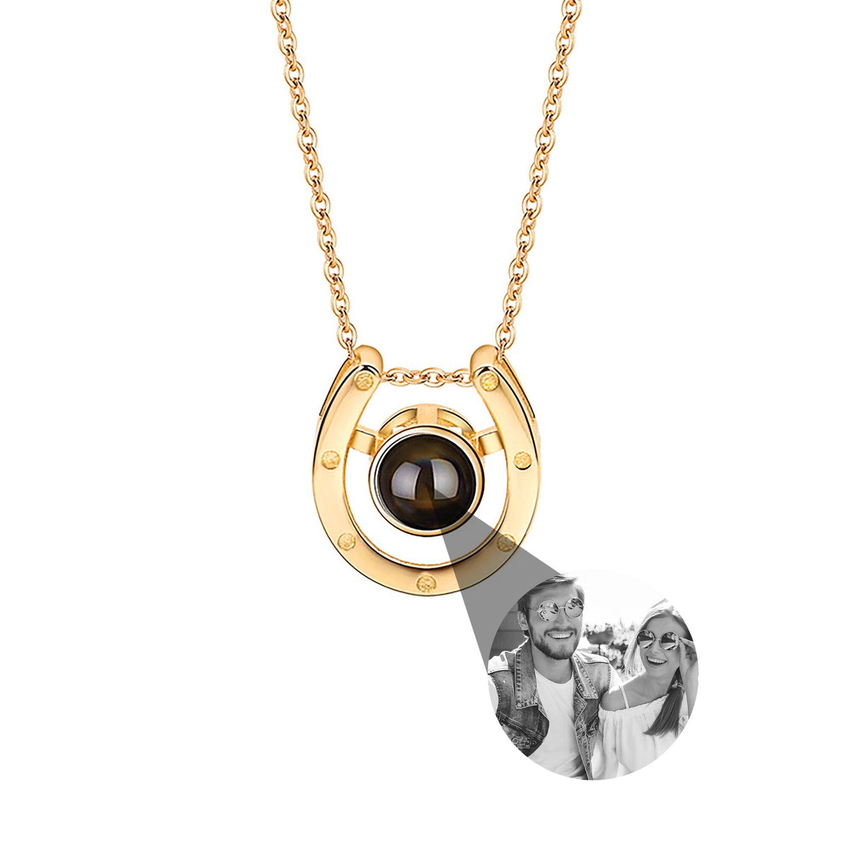 A horseshoe shaped projection necklace with customizable photos Valentine's Day Gift Photo Custom Projection Necklace Simple Hea - MERGE.DAY.1.FREESTYLE