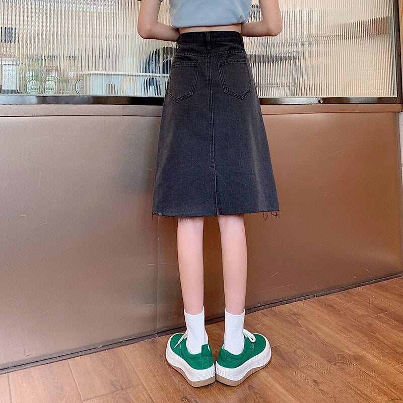 Spring Summer High Waist Denim Skirts Women Casual A-line Zipper Jeans - MERGE.DAY.1.FREESTYLE