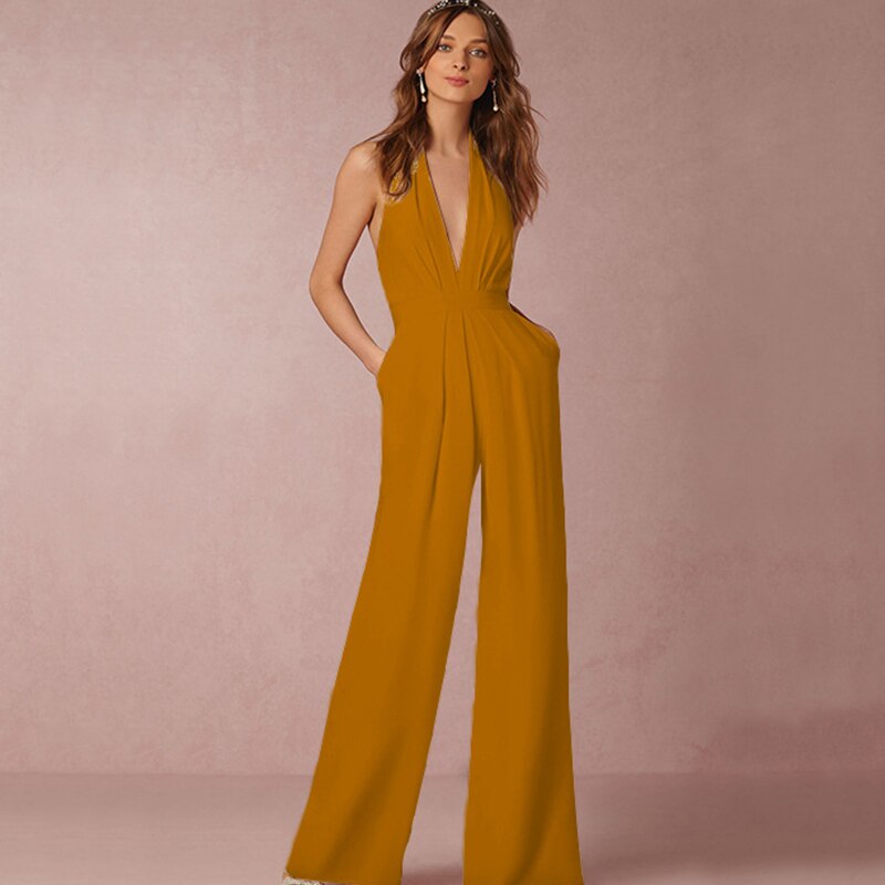 Jumpsuits for Women 2022 Sexy Polyester Backless Wide Leg Pants Sleeveless Summer Rompers - MERGE.DAY.1.FREESTYLE