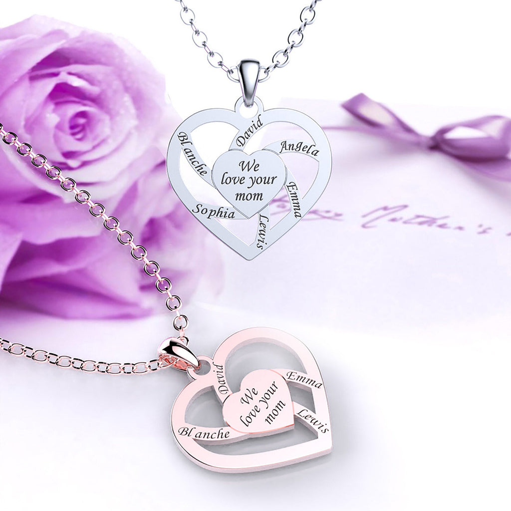 Personalized Mother Name Necklace With Text Custom Heart Pendant Necklace - MERGE.DAY.1.FREESTYLE