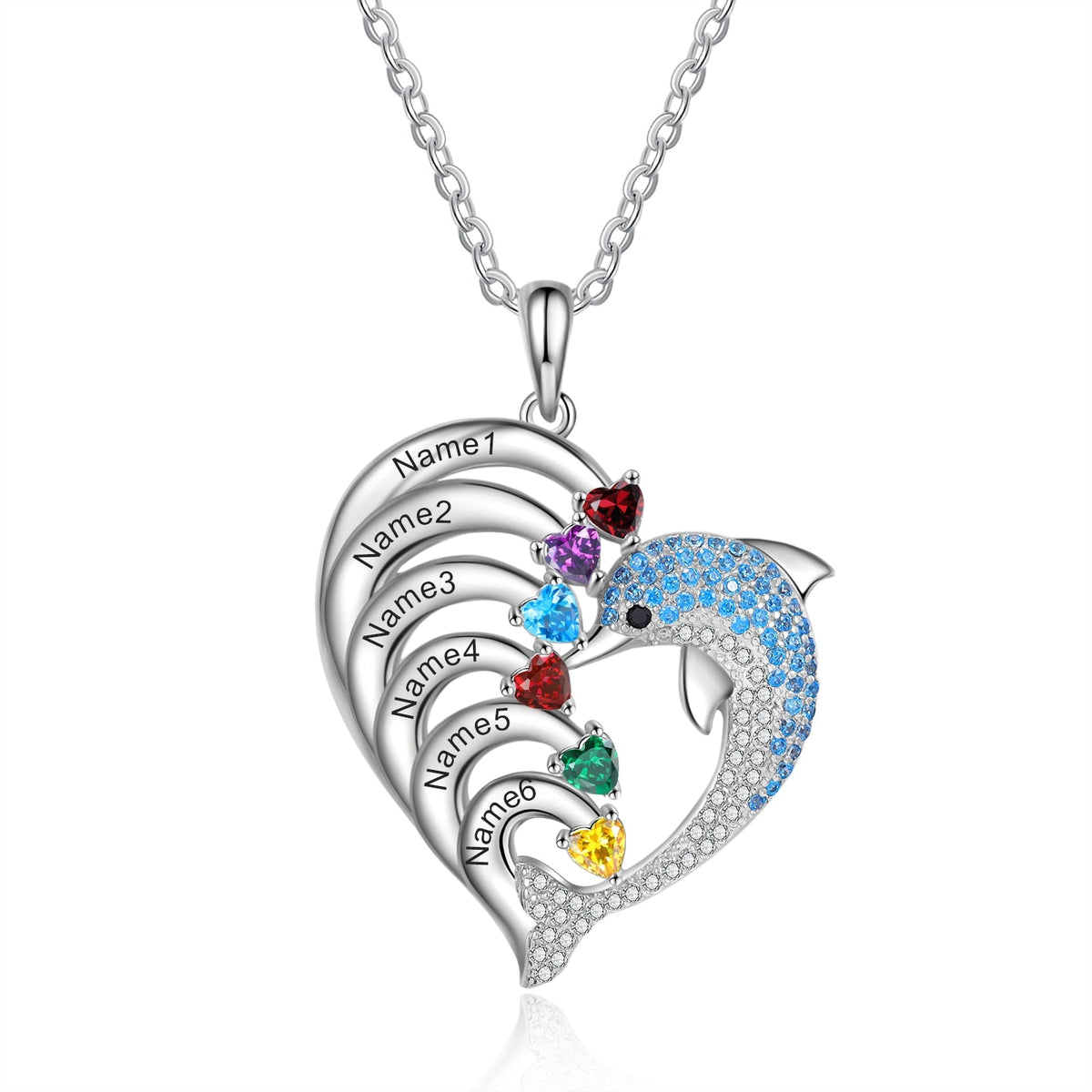 Delicate Dolphin 2-8 Name Necklace Customized Heart Pendant - MERGE.DAY.1.FREESTYLE