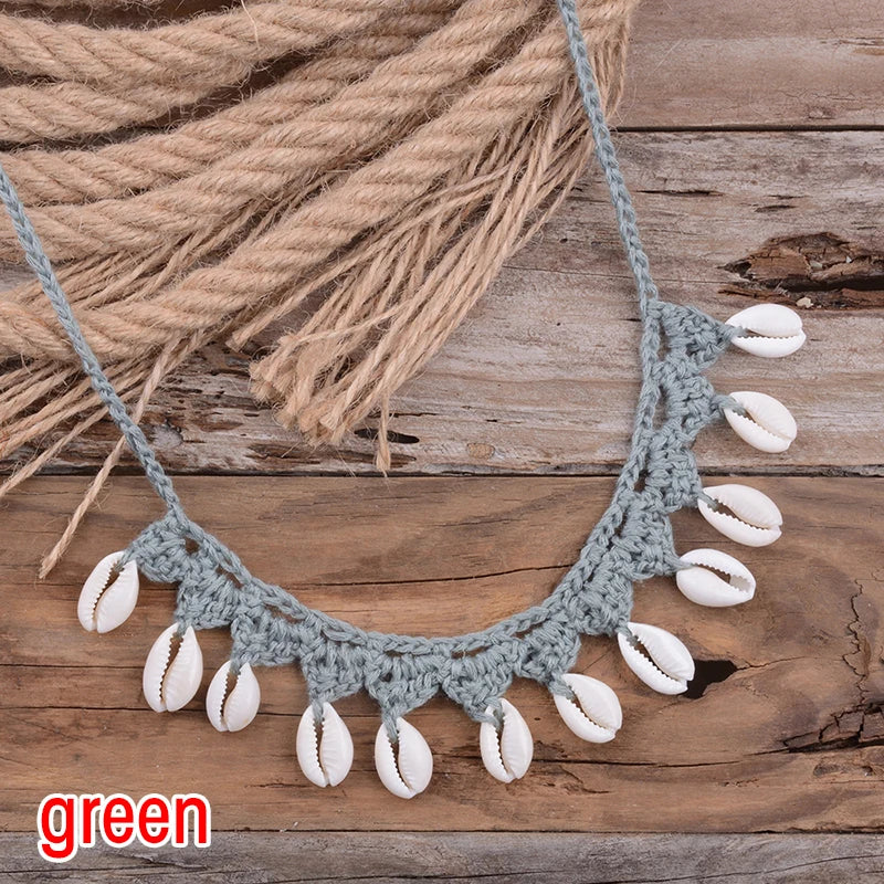 Shell Choker Necklace Natural Sea Cowrie Shell Rope Chain Choker Necklace - MERGE.DAY.1.FREESTYLE