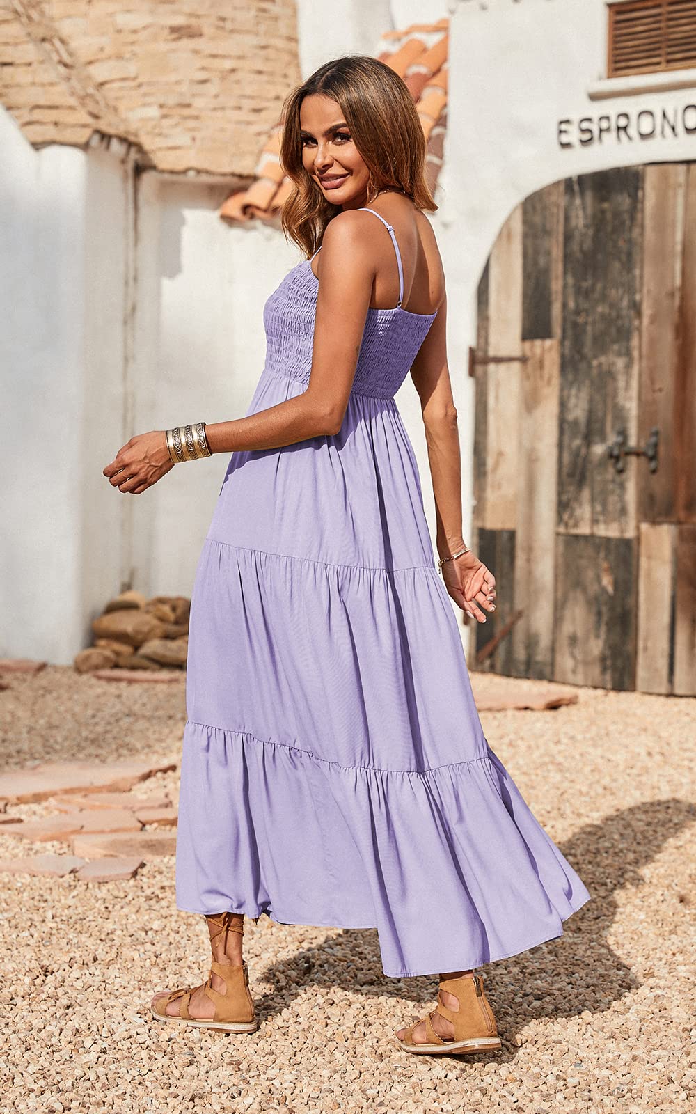 Spaghetti Strap Maxi Dress Women Summer Sleeveless Smocked Boho Long Beach Dress Sundresses - MERGE.DAY.1.FREESTYLE