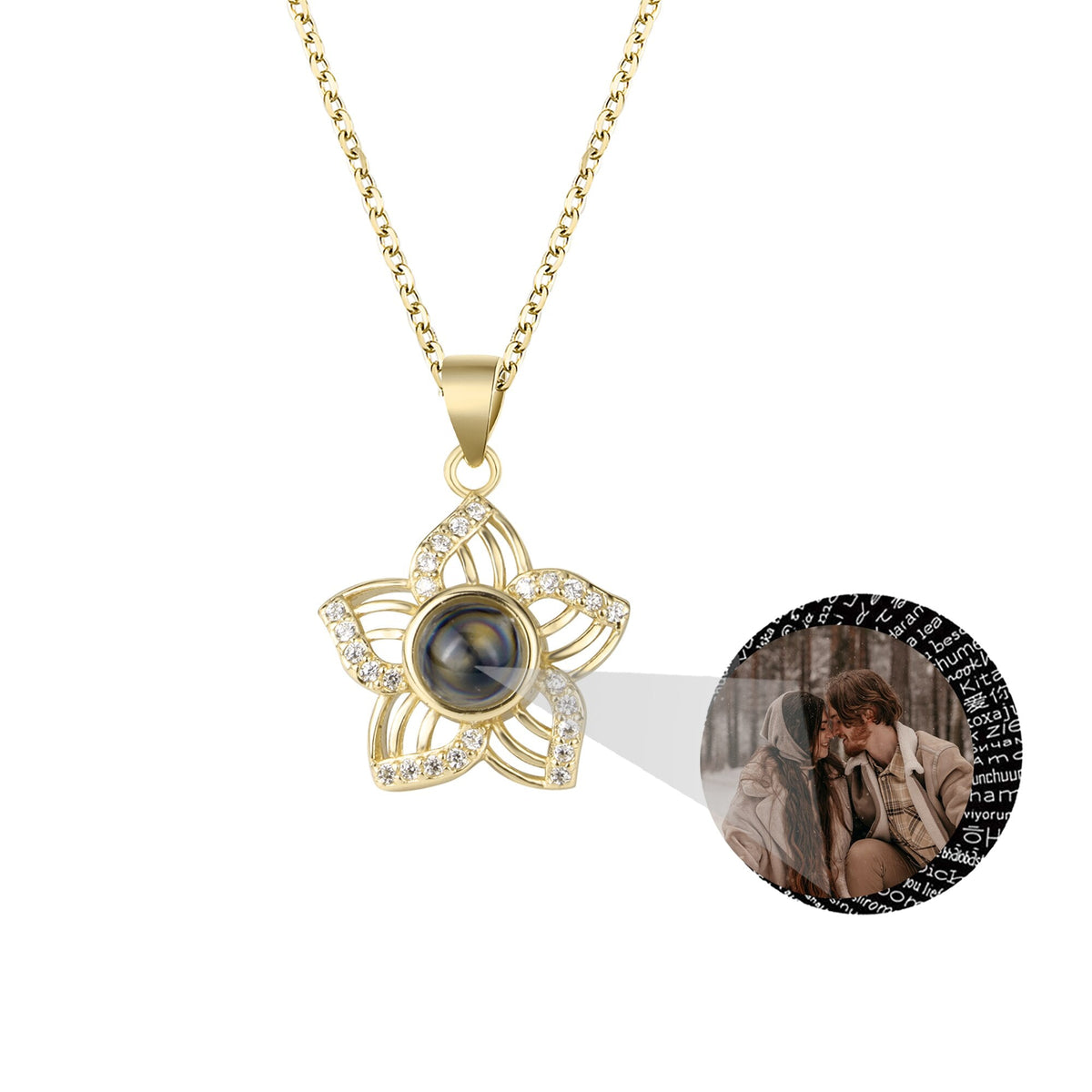 Customized Crystal Flower Photo Projection Pendant Necklace Personalized - MERGE.DAY.1.FREESTYLE