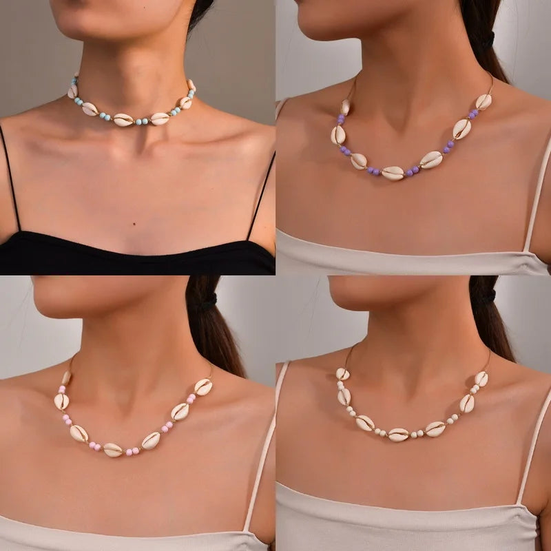 Shell beaded necklace braided chain choker - MERGE.DAY.1.FREESTYLE