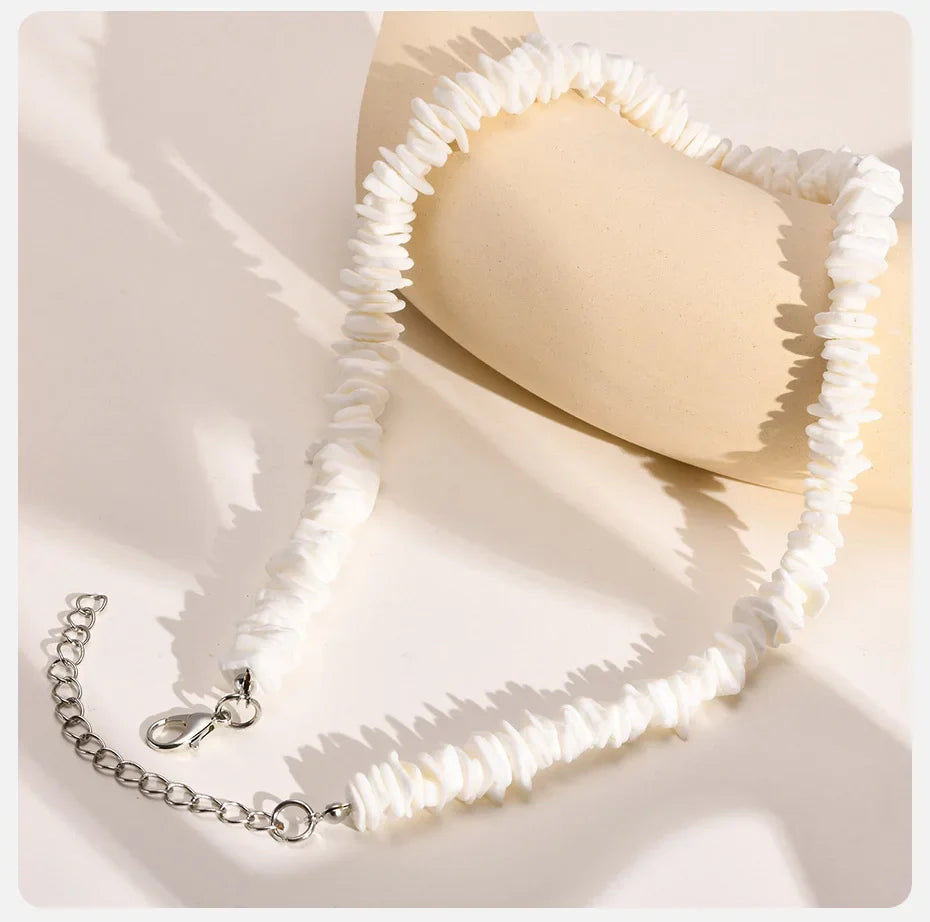 Natural Square Irregular Shell Beaded Chain Necklaces - MERGE.DAY.1.FREESTYLE