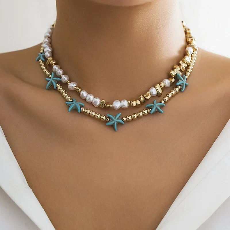 Bohemian multi-layered shell and rice bead necklace - MERGE.DAY.1.FREESTYLE
