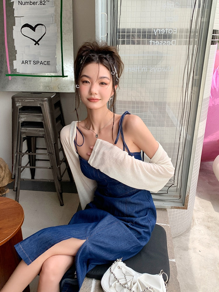 Summer Women Sexy Slip Denim Dress Strapless Lace-up High Waist Dress - MERGE.DAY.1.FREESTYLE