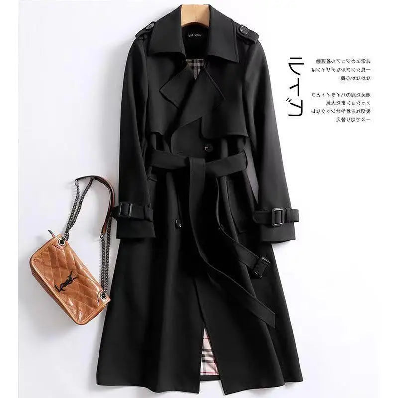 Elegant Long Windbreaker Korean Double Breasted Belt Dust Coat - MERGE.DAY.1.FREESTYLE