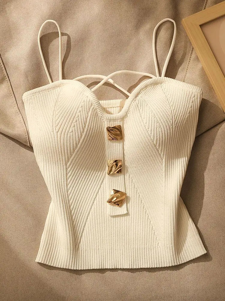 French Style Cross-knit Suspender Camisole Slim High-end Bottom Bandeau Top - MERGE.DAY.1.FREESTYLE