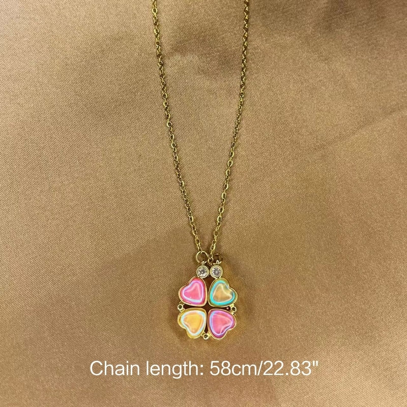 Lucky Four Leaf Clover Necklace 4-in-1 Wearing 2 Sides Heart Love Pendant - MERGE.DAY.1.FREESTYLE