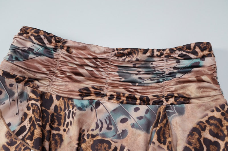 Ruffles Print Halter Sleeveless Crop Top Draped Skirts 2 Pcs Set - MERGE.DAY.1.FREESTYLE
