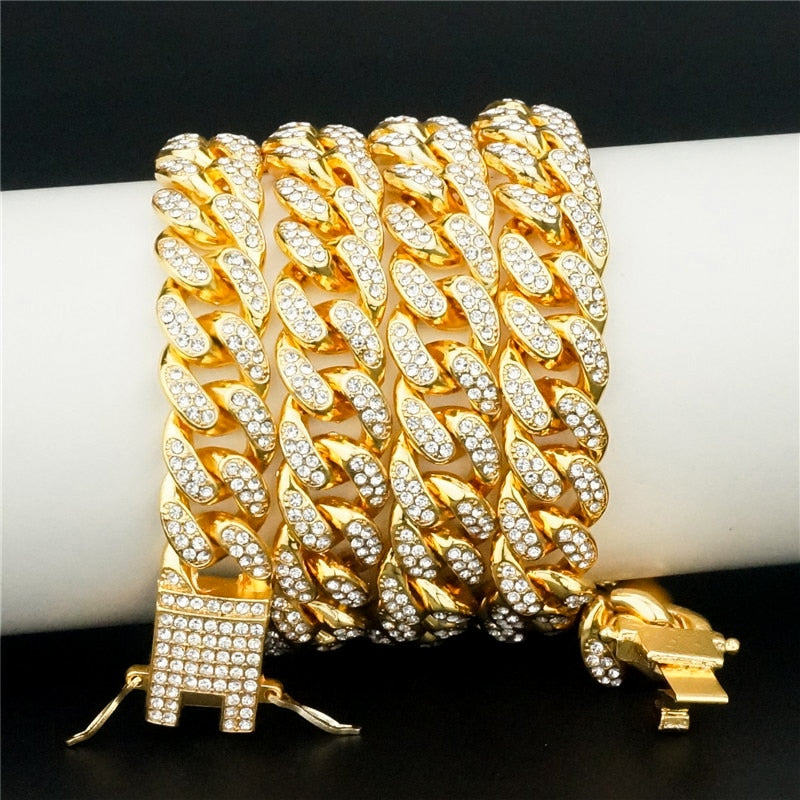 13MM AAA Rhinestone Iced Out Miami Cuban Link Chain Hip Hop Necklace - MERGE.DAY.1.FREESTYLE