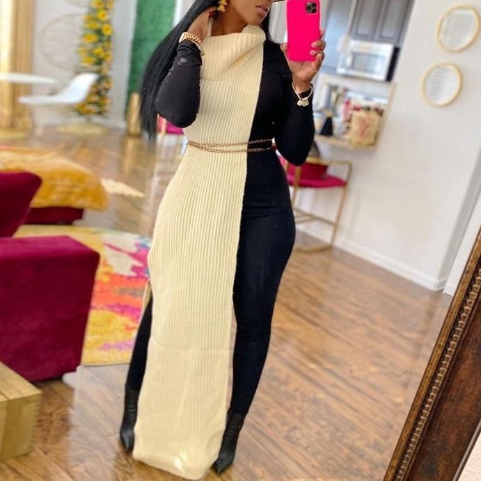 Knitted Side Split Sweater Dress Sleeveless Spring Clothes for Women Y2k Outfits Long Maxi Dresses - MERGE.DAY.1.FREESTYLE
