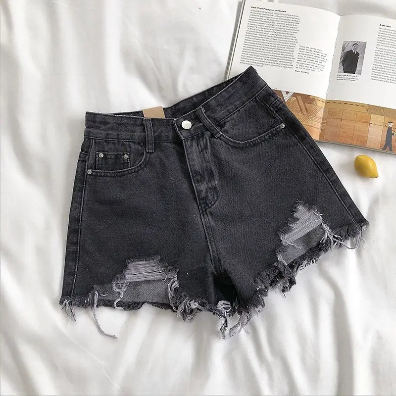Pocket Tassel Perforated Denim Shorts Female - MERGE.DAY.1.FREESTYLE