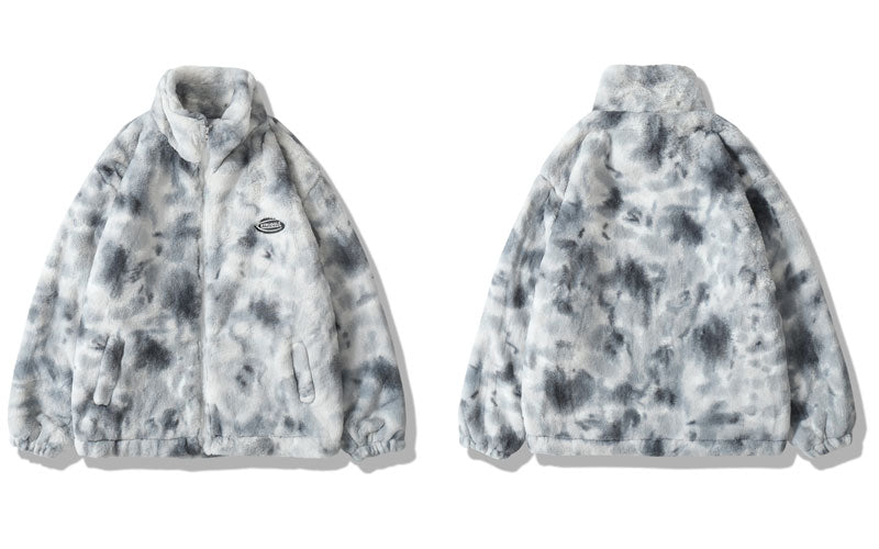 Hip Hop Jacket Streetwear Tie Dye Heart Fuzzy Jackets Warm Coats - MERGE.DAY.1.FREESTYLE
