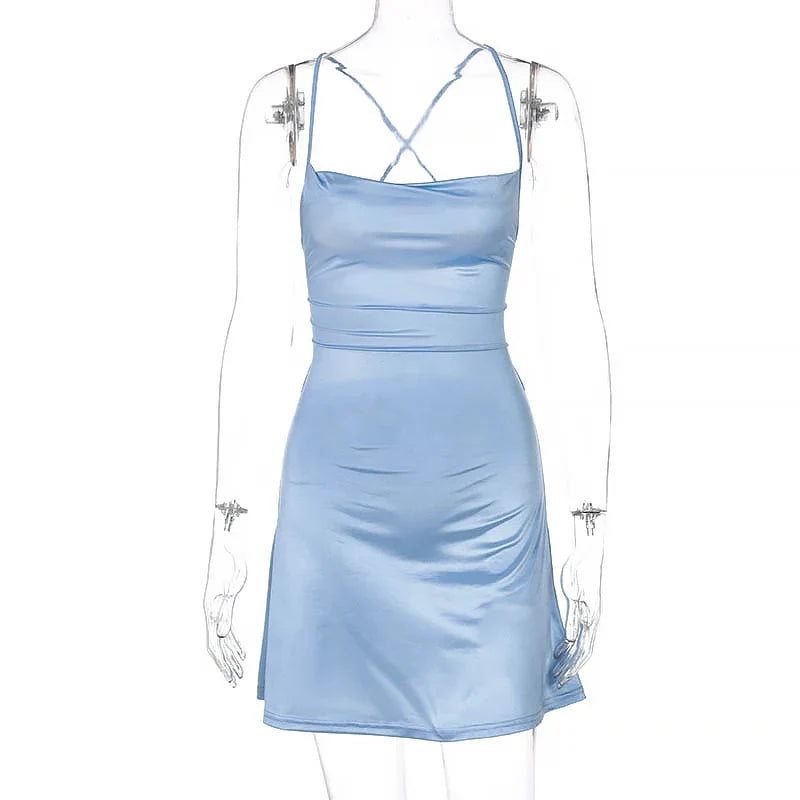 Y2K solid color satin traf slit suspender dress - MERGE.DAY.1.FREESTYLE