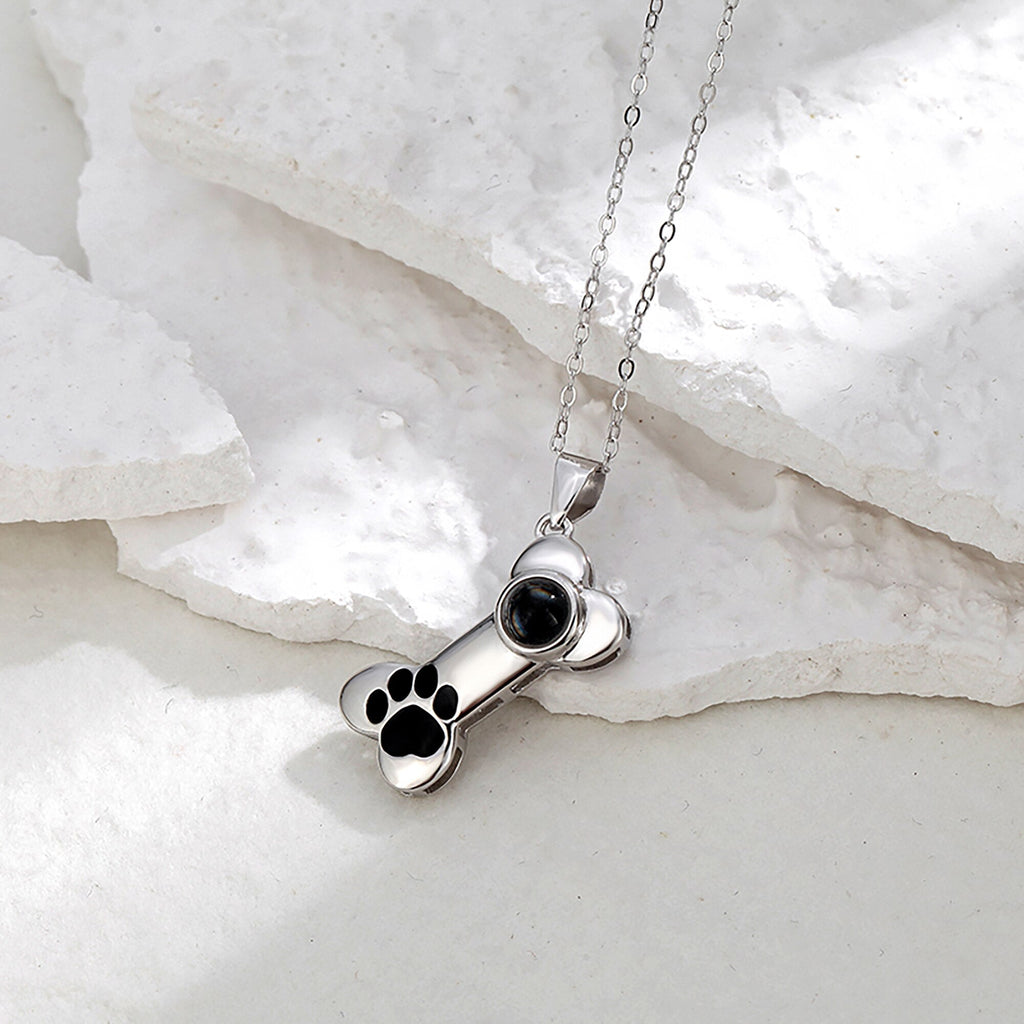 Customizable Photo Dog Bone Necklace Silver Shiny Dog Bone Chain Necklace - MERGE.DAY.1.FREESTYLE