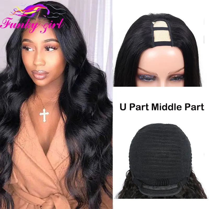 Body Wave U Part Wigs 100% Human Hair Brazilian Wavy Virgin Hair Wigs For Women Remy Hair Human Hair Wigs 180% Density Cheap Wig - MERGE.DAY.1.FREESTYLE