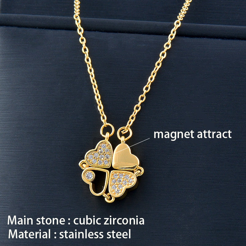 Trendy Flower Magnetic Attract Together Pendant Necklace - MERGE.DAY.1.FREESTYLE