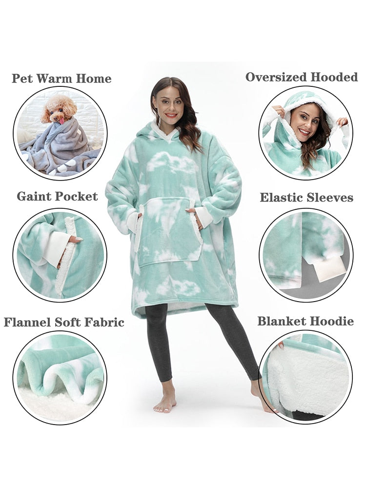 Oversized Hoodie Sweatshirt Women Tie Dye Hoodies Fleece Giant Wearable Blanket - MERGE.DAY.1.FREESTYLE