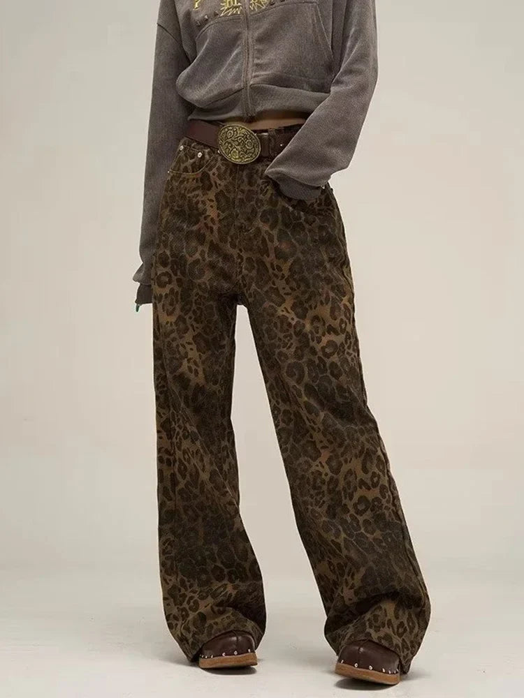 Leopard Print Y2k Jeans Women Oversized Wide Leg Denim Trousers Streetwear - MERGE.DAY.1.FREESTYLE