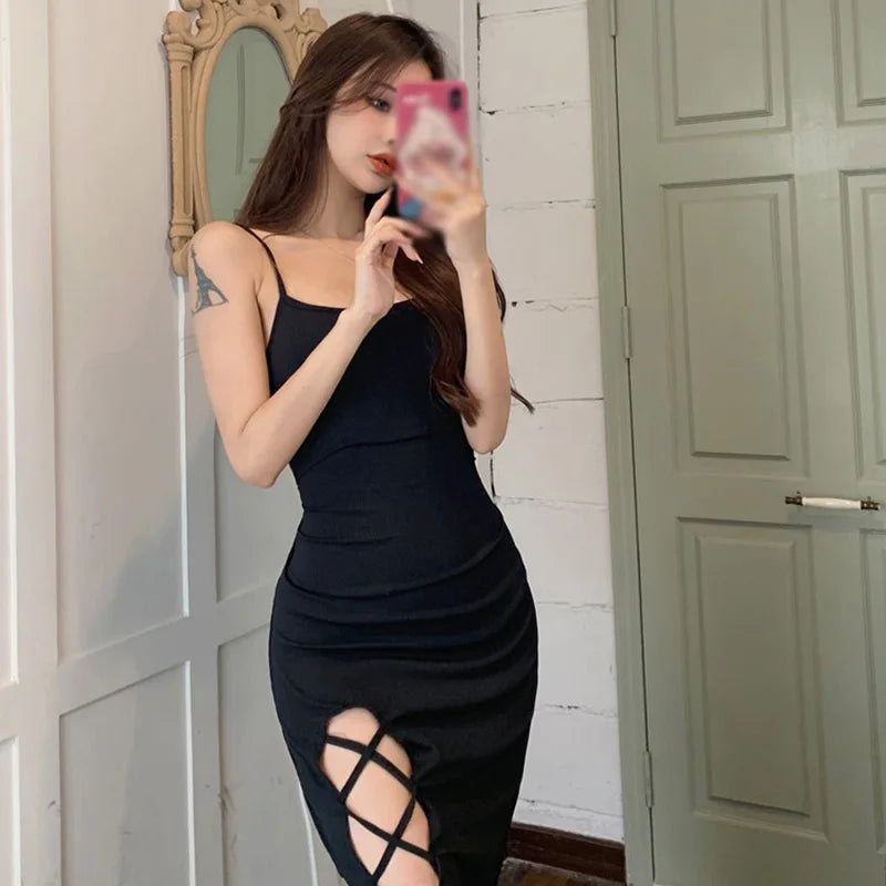 French Slim Fit Split Strap Dress Sleeveless Strap Dress - MERGE.DAY.1.FREESTYLE